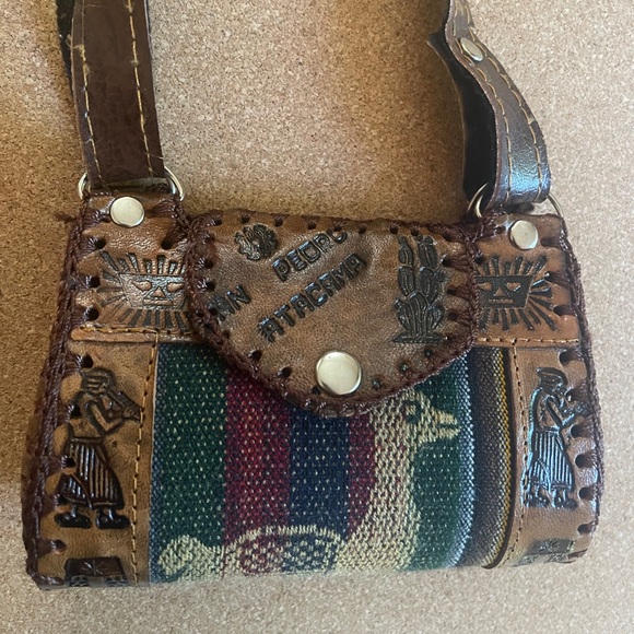 Llama mini purse bag Mexico leather vintage artisan - Picture 12 of 14